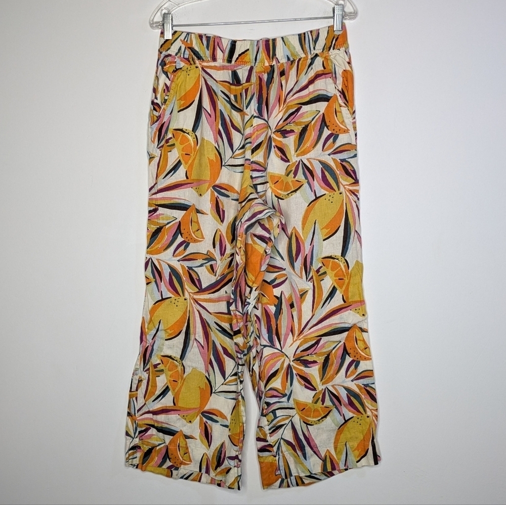 C&C California Yellow Orange Citrus Wide Leg Linen Pant Large